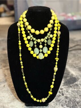4 Bright Yellow Beaded Women's Necklaces - Brand Unspecified